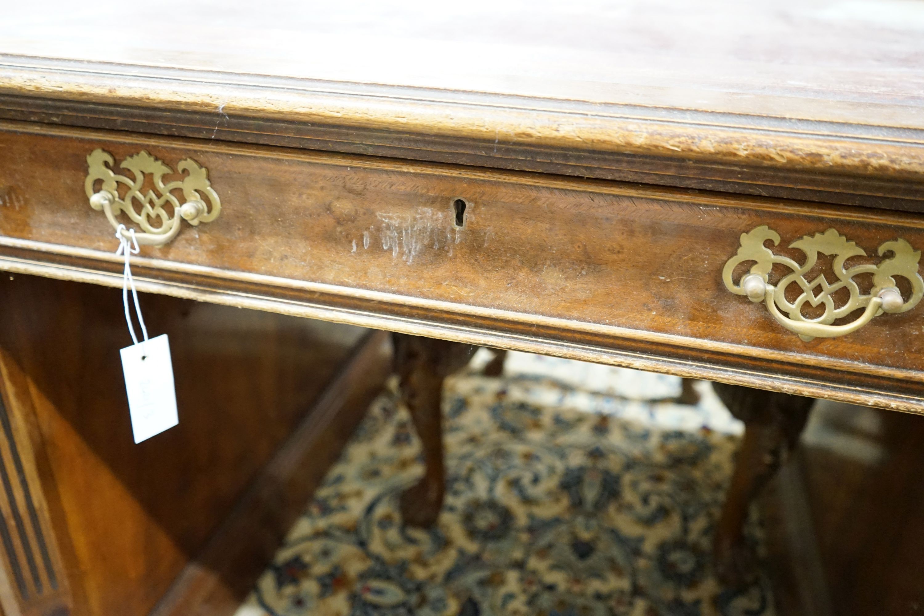 A George III style mahogany pedestal partner's desk, length 182cm, depth 91cm, height 76cm